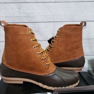 London Fog Seth Mens Duck Boots Cognac Brown Waterproof Memory Foam 11M